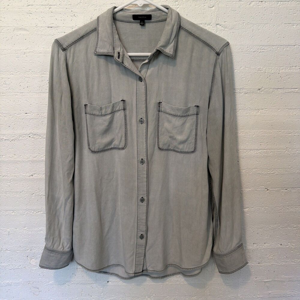 Aritzia Talula Long Sleeve Button-Down, Gray Black Stitching Preppy S